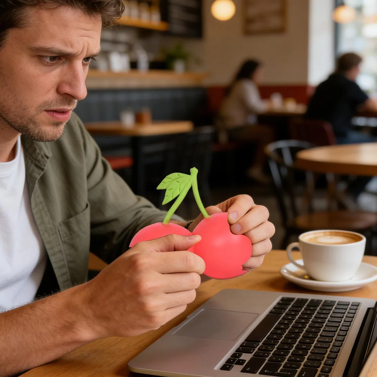 Giocattolo da spremere, Gadget antistress a forma di ciliegia con morbido silicone di rimbalzo, Giocattolo robusto in materiale Squish per il rilassamento dello stress, Simpatico gadget sensoriale per