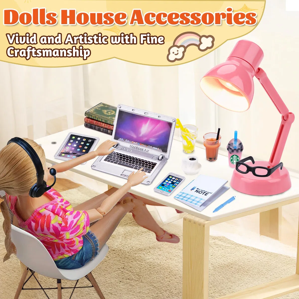 15 Accessori Per L'Apprendimento Della Casa Delle Bambole In Miniatura, Scala 1:12, In Miniatura, Simulazione, Computer Portatile, Tablet, Telefono, Lampada, Libro, Occhiali, Cuffie Da Caffè (A)