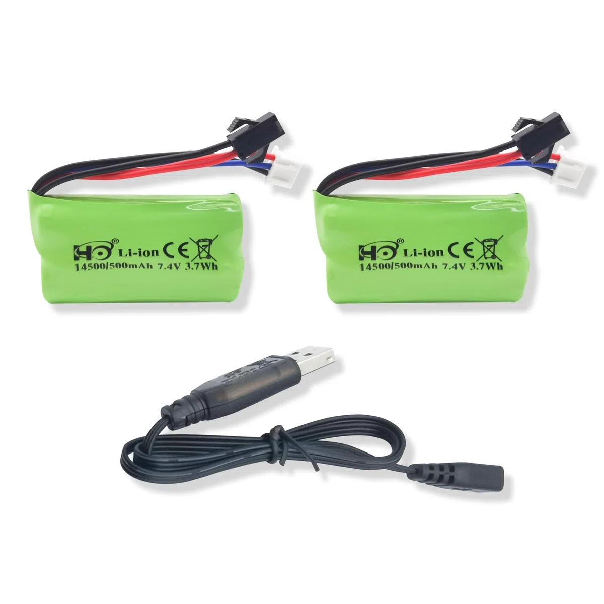 2 batterie plug in litio da 7,4 V 500 mAh SM-2P per auto RC, adatte per giocattoli RC, modellini auto, fuoristrada e altri dispositivi che necessitano di batterie ricaricabili.