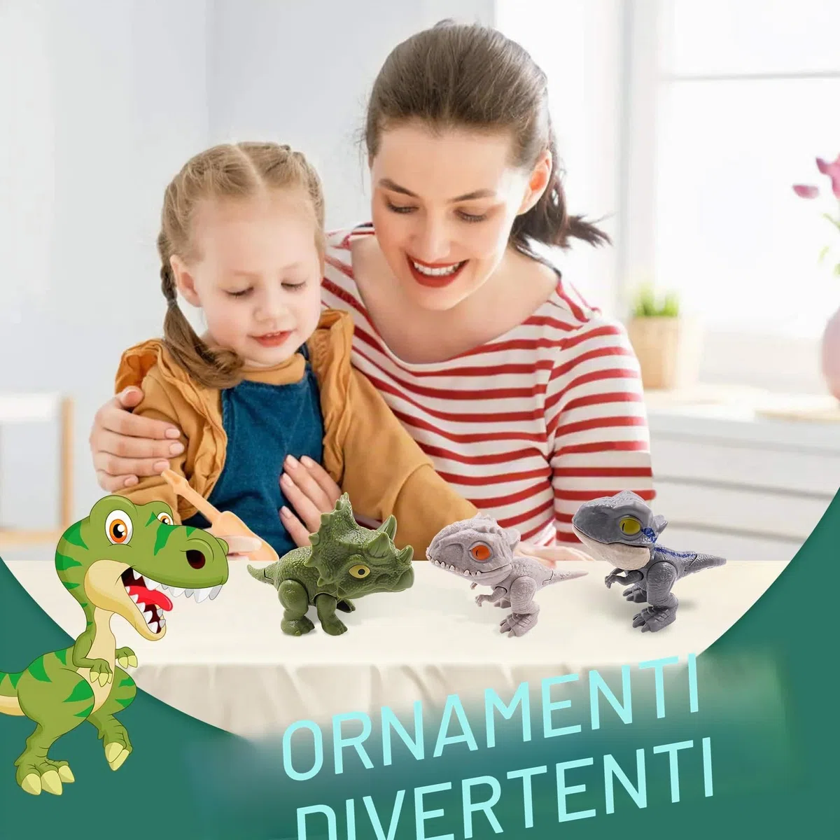 Mini Dinosauro Set ABS per Dita, Morso Dino per Bambini, Ragazzi e Ragazze - 10 Pezzi in Colori Misti
