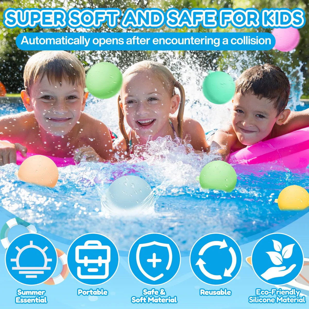 Palloncini da Acqua Riutilizzabili, 36 Pcs Gavettoni Riutilizzabili a Eiempimento Rapido, Giocattoli da Piscina Bombe d'acqua per Giochi Acqua Estivi Piscina Spiaggia Giardino Bambini e Adulti