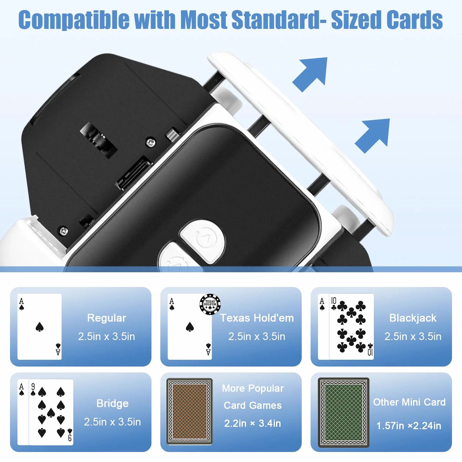 BEE&FLOWER Mischia Carte Automatico - Elettrico, Ricaricabile, Portatile e Silenzioso, Compatibile con 1–2 mazzi Standard Come Poker, Blackjack e Altri Giochi di Carte