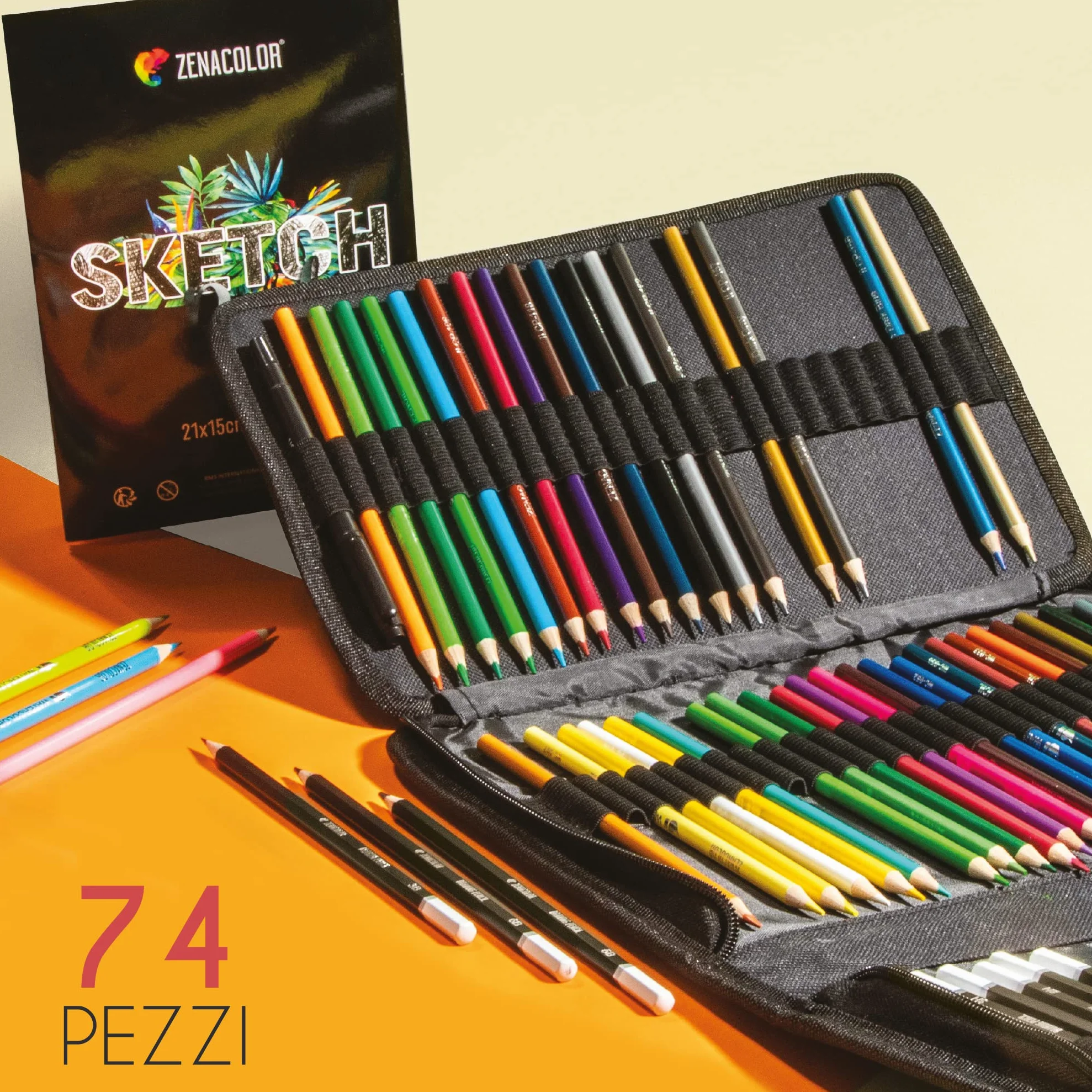 Zenacolor Kit Disegno Completo 74 Pezzi Album da Disegno Astuccio Portatile per Bambini e Adulti