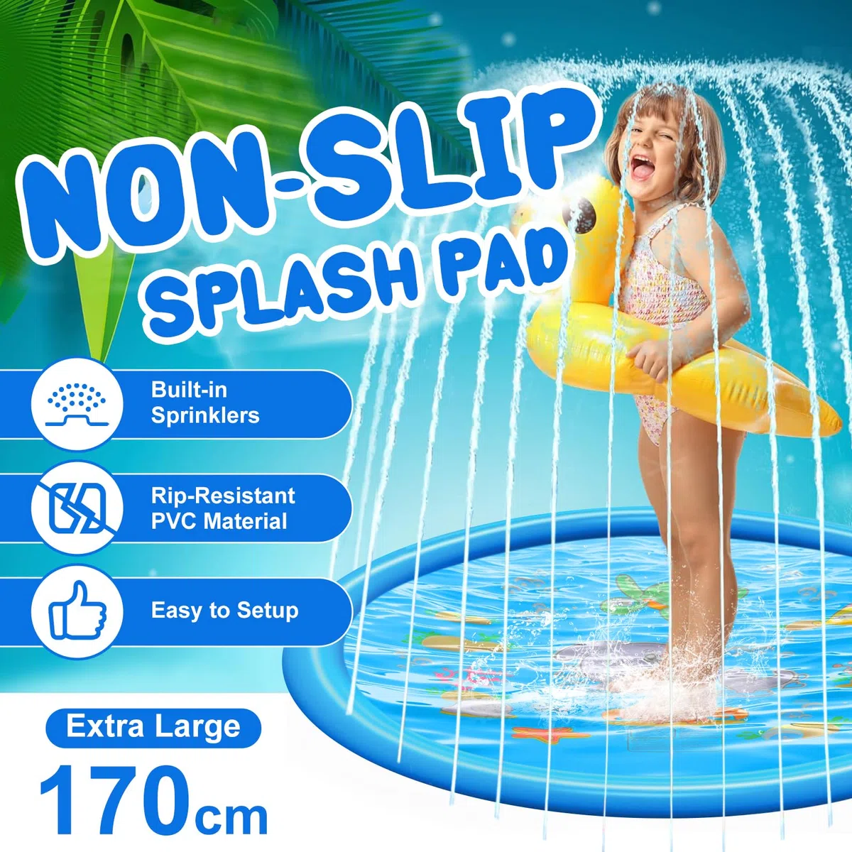 Tappetino Spruzzatore Acqua per Bambini e Cani, 170 cm Piscina Gonfiabile Estiva da Giardino - Gioco Rinfrescante per Esterno, Ideale 2-3 Anni