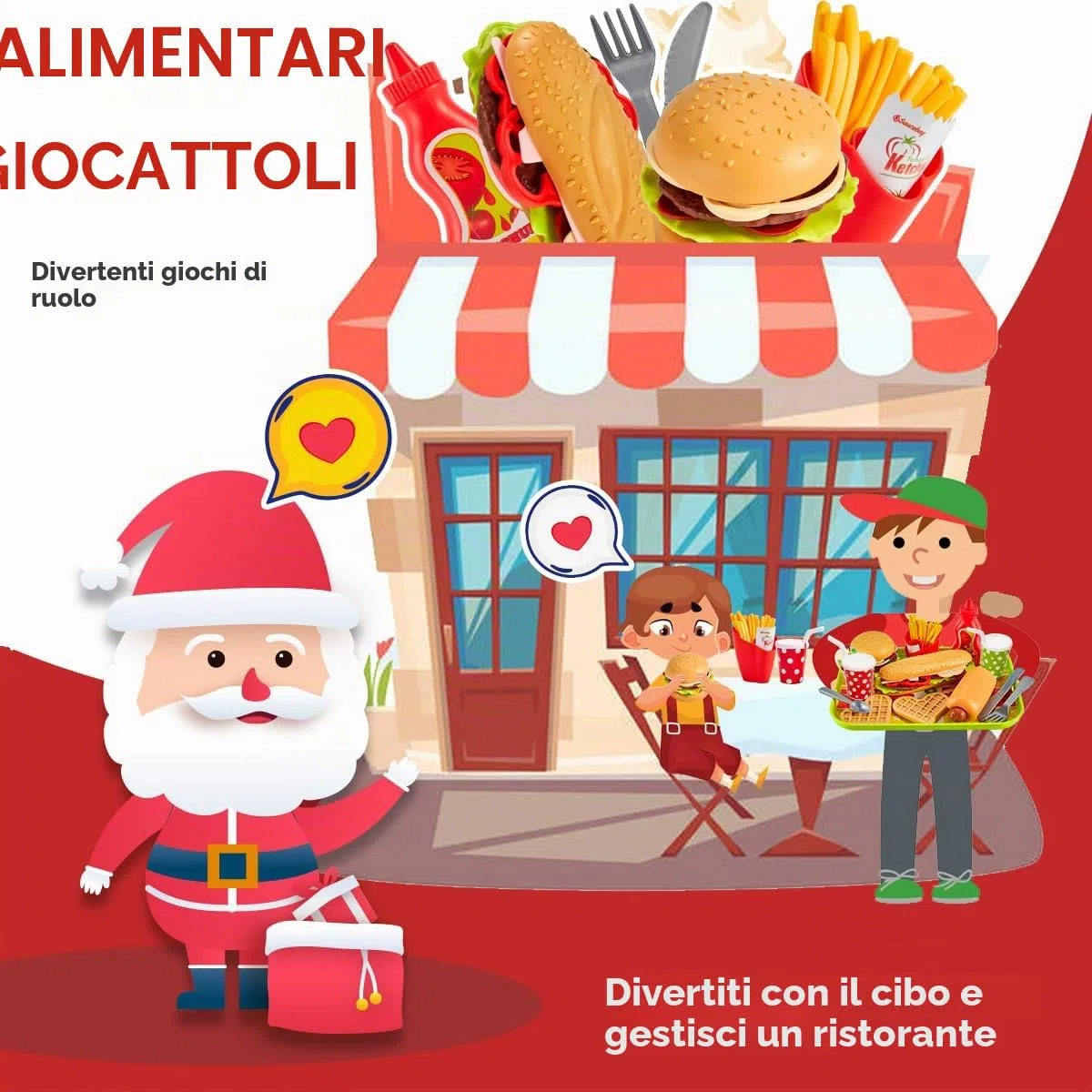 BUYGER Set Cibo Cucina Giocattolo per Bambini con Hamburger Hot Dog, Accessori Cucina Alimenti Finto, Giochi di Ruolo, Regalo per Bambini 3 + Anni