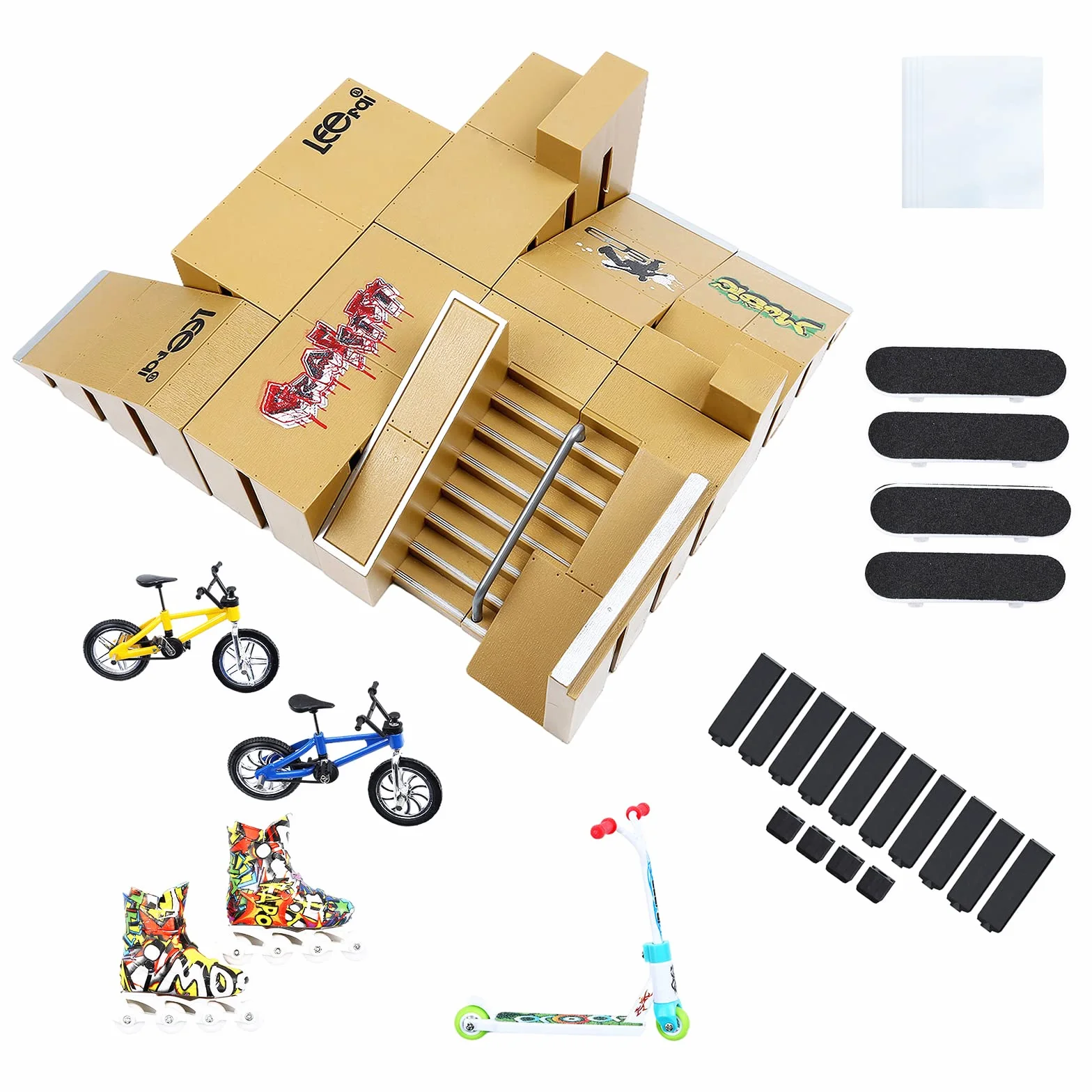 Skate Park Kit Finger Toys Rampa Parti per Skateboard Tastiera Rampa Parte Formazione Puntelli