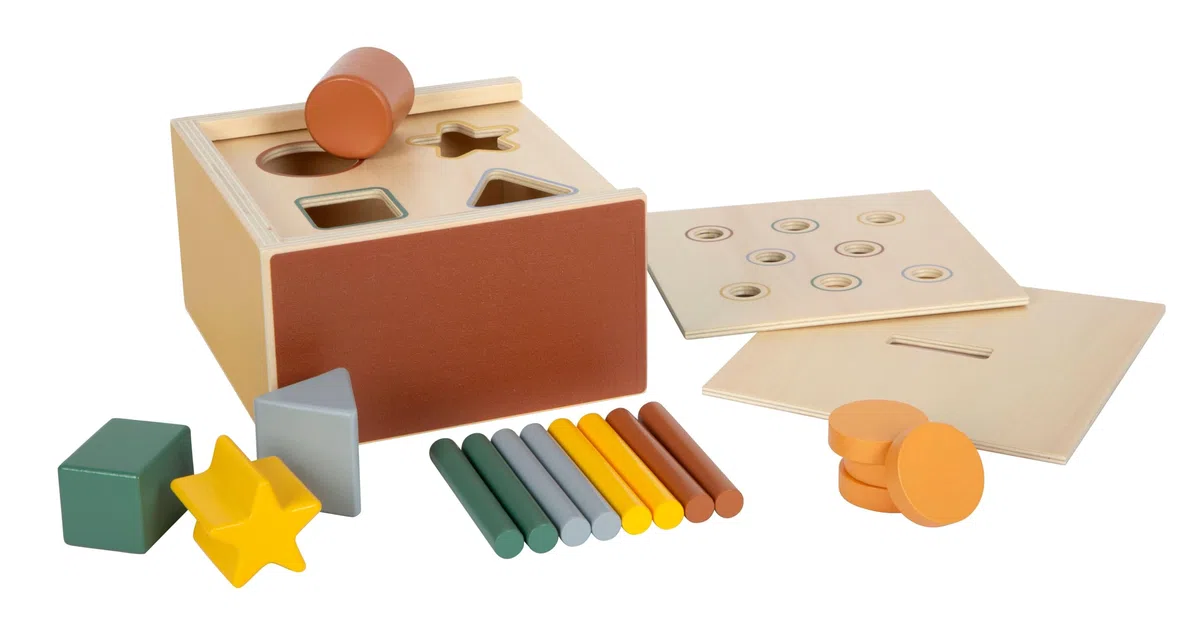 Small Foot Gioco con Elementi ad Incastro Montessori in Legno FSC 100% Certificato, Bastoncini e Forme Geometriche, Giocattolo per la motricità per Bambini da 1 Anno, 12743