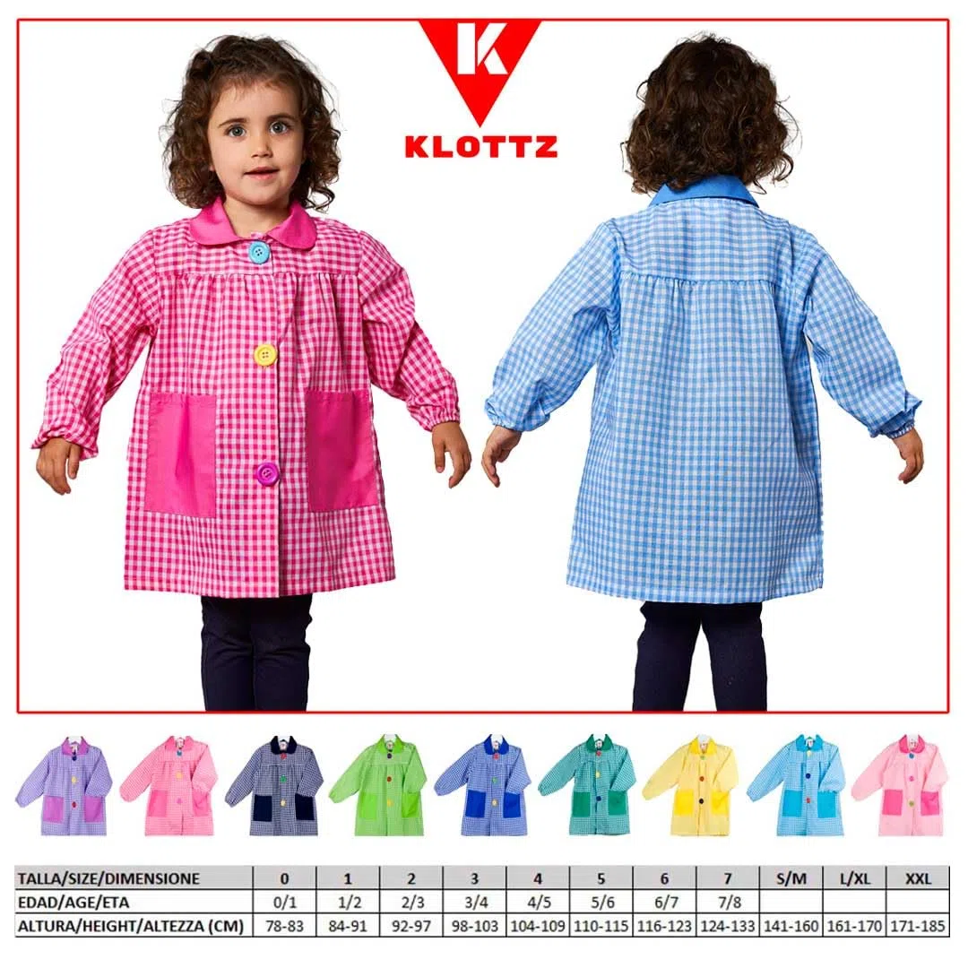 Grembiule a quadretti per scuola materna, personalizzabile, per bambini