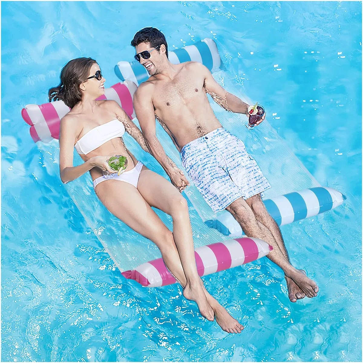 Amaca Galleggiante, Materassino per Piscina 4 in 1, Amaca Mare con Pompa ad Aria, Accessorio per La Piscina per Adulti, Poltrona Galleggiante Piscina