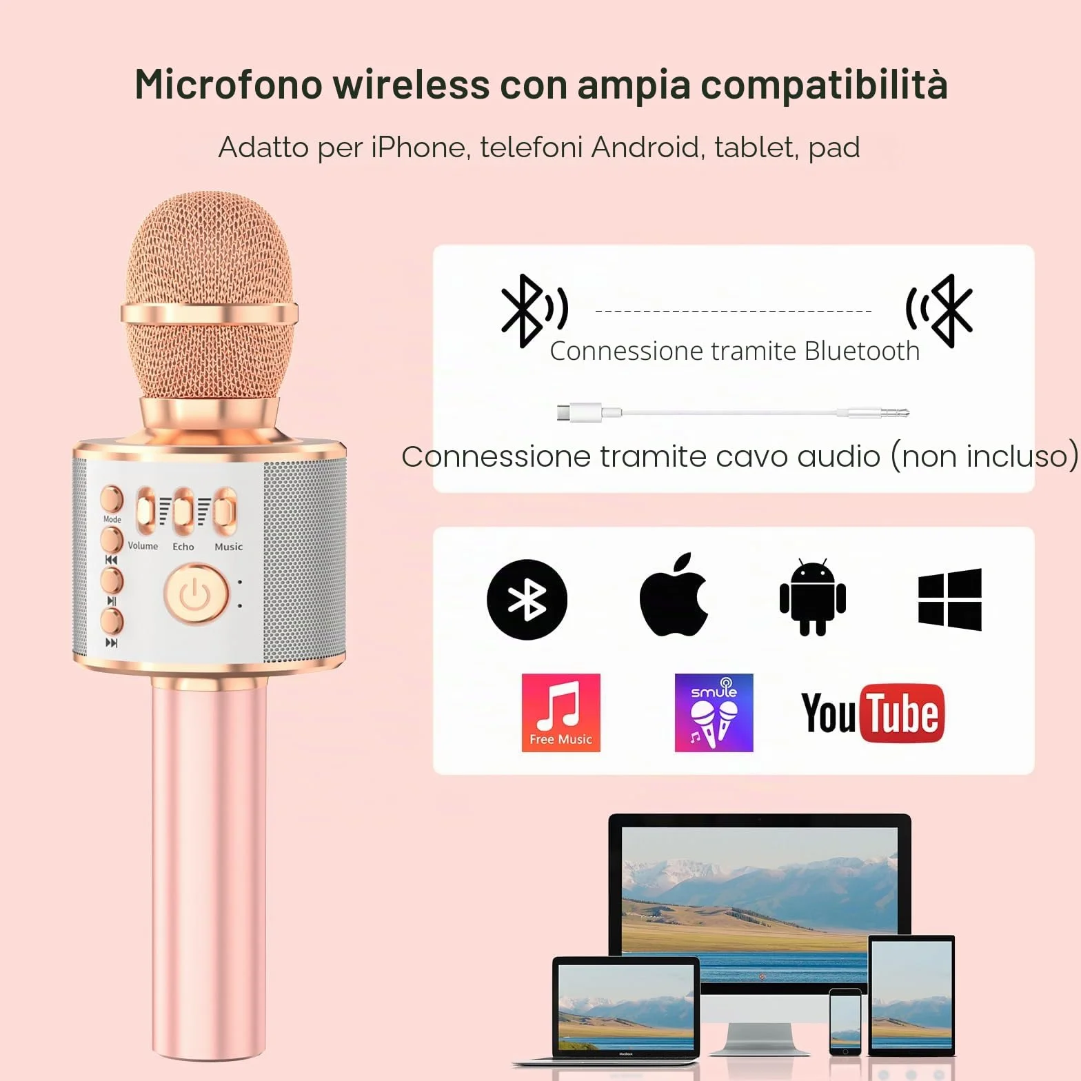 Bambini Karaoke Microfono 3-in-1 Portatile Handheld Bluetooth Microfono Altoparlante Registratore con Voice Changer Singing Giocattoli per Ragazzi Ragazze Adulti Regalo di Compleanno di Natale
