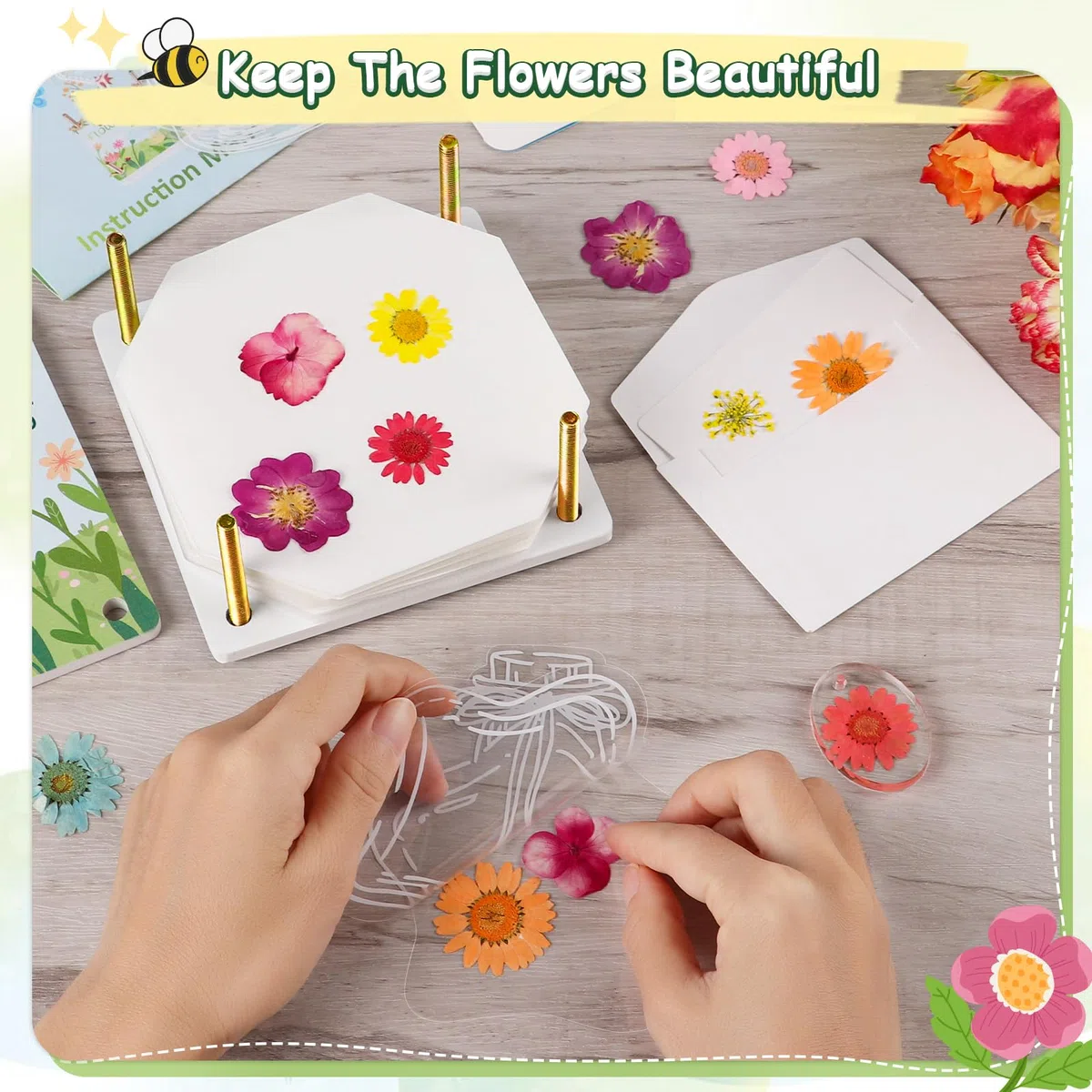 REFLYING Set di Presse per Fiori, 6 Strati di Foglie di Fiori Pressati per la Conservazione Delle Piante, Kit Fai da te di Arte Floreale e Artigianato, per Bambini dai 6 anni in su