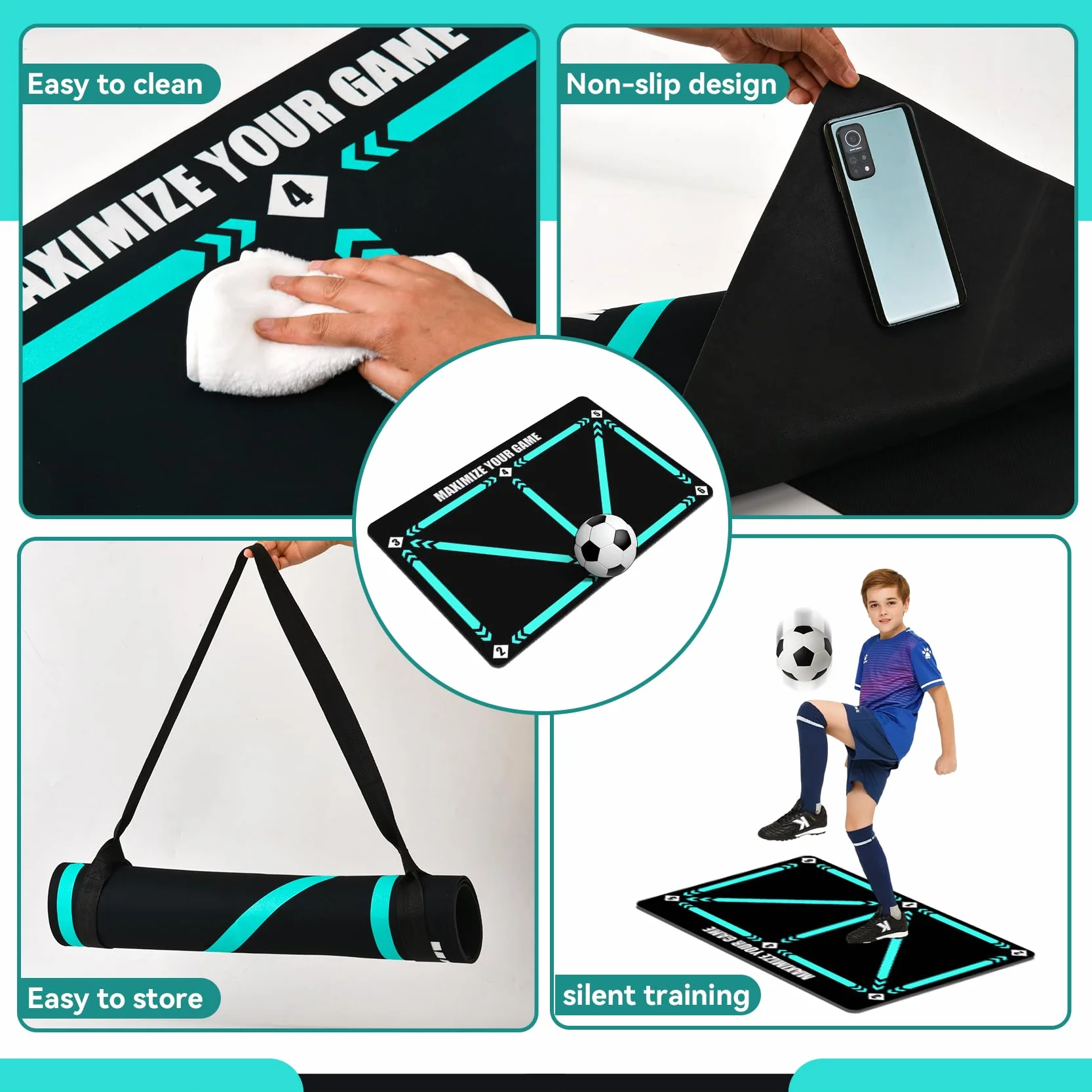Tappetino da Allenamento per Calcio,90x60cm Tappetino da Calcio,Calcio Tappeto Allenamento,Tappetino da Calcio per Allenamento,Mat Di Allenamento Da Calcio,Allenamento Calcio per Bambini/Adulti