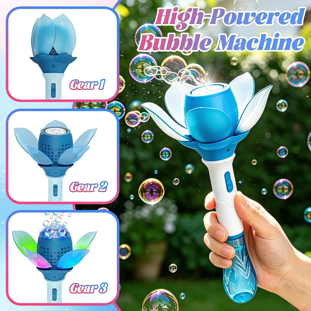 Macchina per bolle di sapone di Loto, soffiatore di bolles di Loto, Pistola Bolle di Sapone di Loto, Sparabolle di Sapone Automatica di Loto, macchina a bolle di fiori, per feste all'aperto