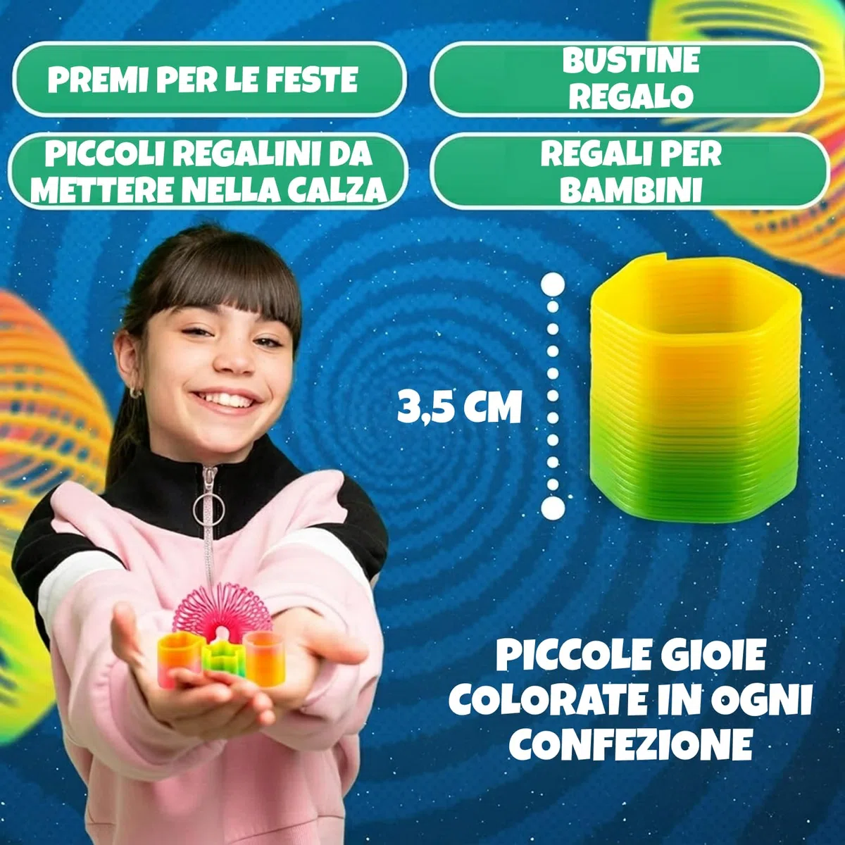 Bedwina Assortimento Giocattoli Rainbow Spring – 50 Mini Giocattoli a Molla Colorati, Ideali per Sacchetti Regalo, premi per Feste e Calze di Natale per Bambini