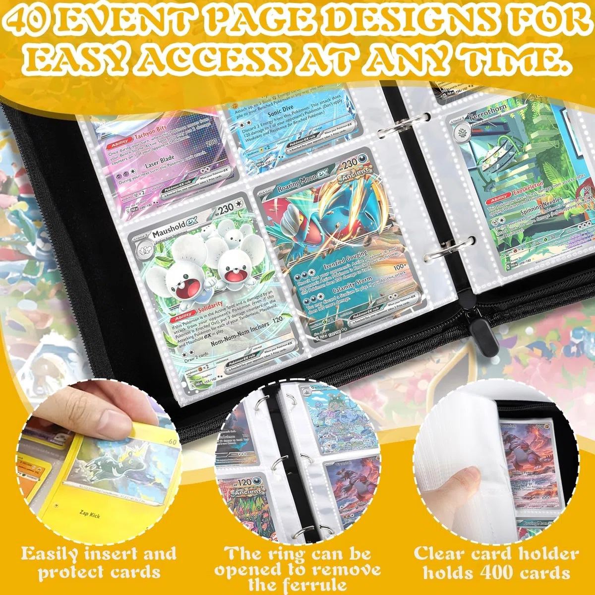 Raccoglitore Carte Pokemon, Album Carte Collezionabili, 50 Pagine per 400 Cartes, Album Porta Carte Impermeabile