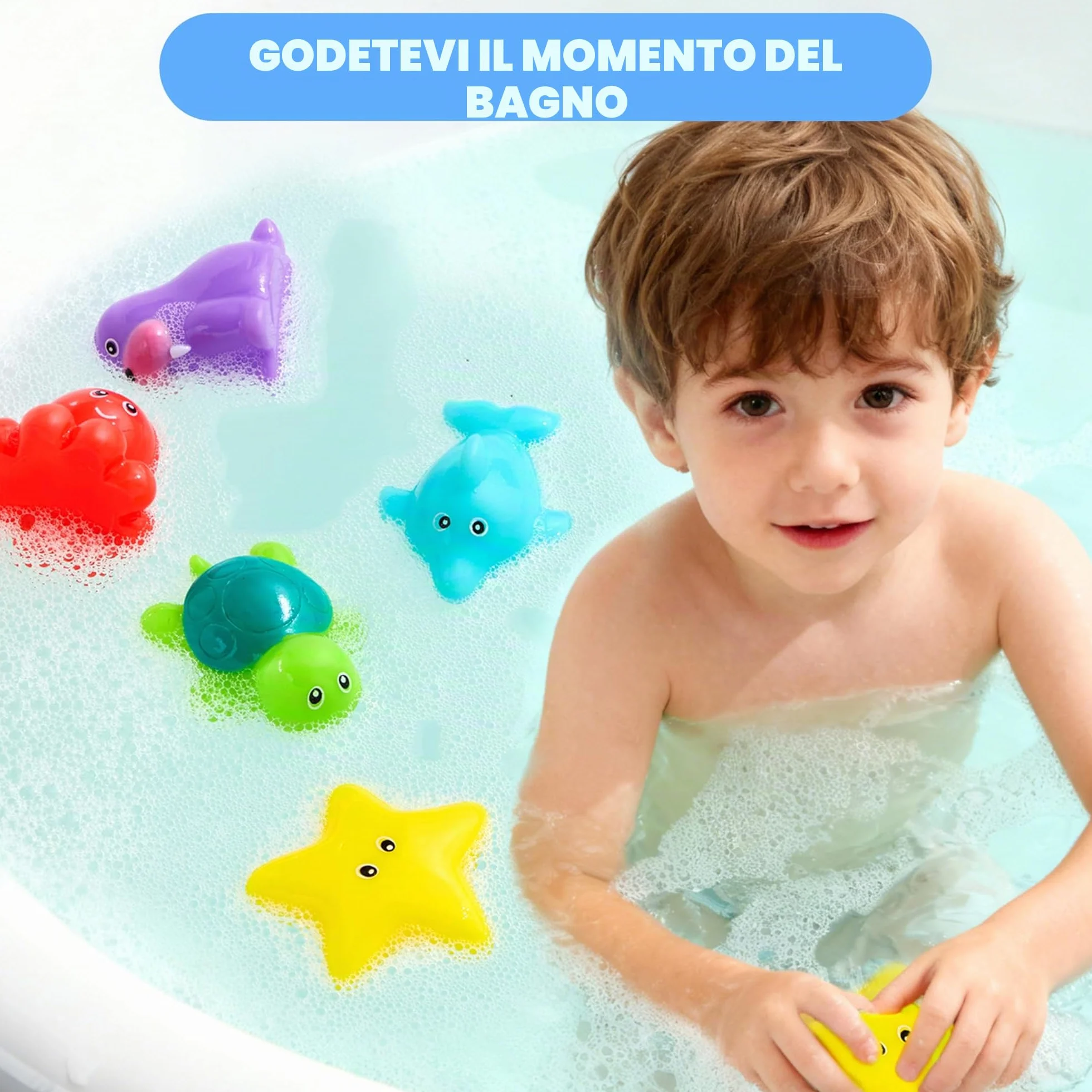 JOYIN - 6 Giocattoli da Bagno Animali Marini, Sigillati senza Fori & Antimuffa, Giocattoli d'Acqua Morbidi e Atossici per Bambini, Spremibili e Galleggianti, Ideali per Vasca e Piscina