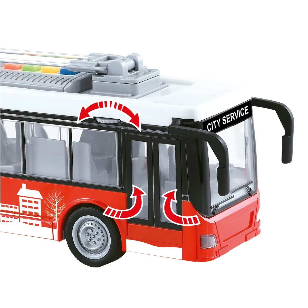 MONDO Motors - Friction BUS - Bus City Service con retrocarica frizione pull back per bambini, rosso - 51238
