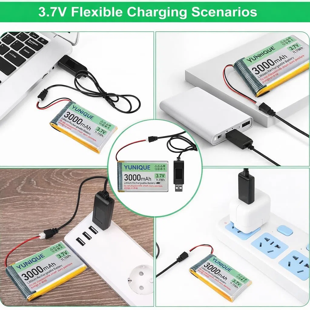 YUNIQUE GREEN-CLEAN-POWER Batteria LiPo 3.7V 3000mAh 103665 con Micro JST 1.25 + Caricatore USB – Batteria Ricaricabile 1S per Arduino, ESP32, Drone, Moduli e Progetti Elettronici