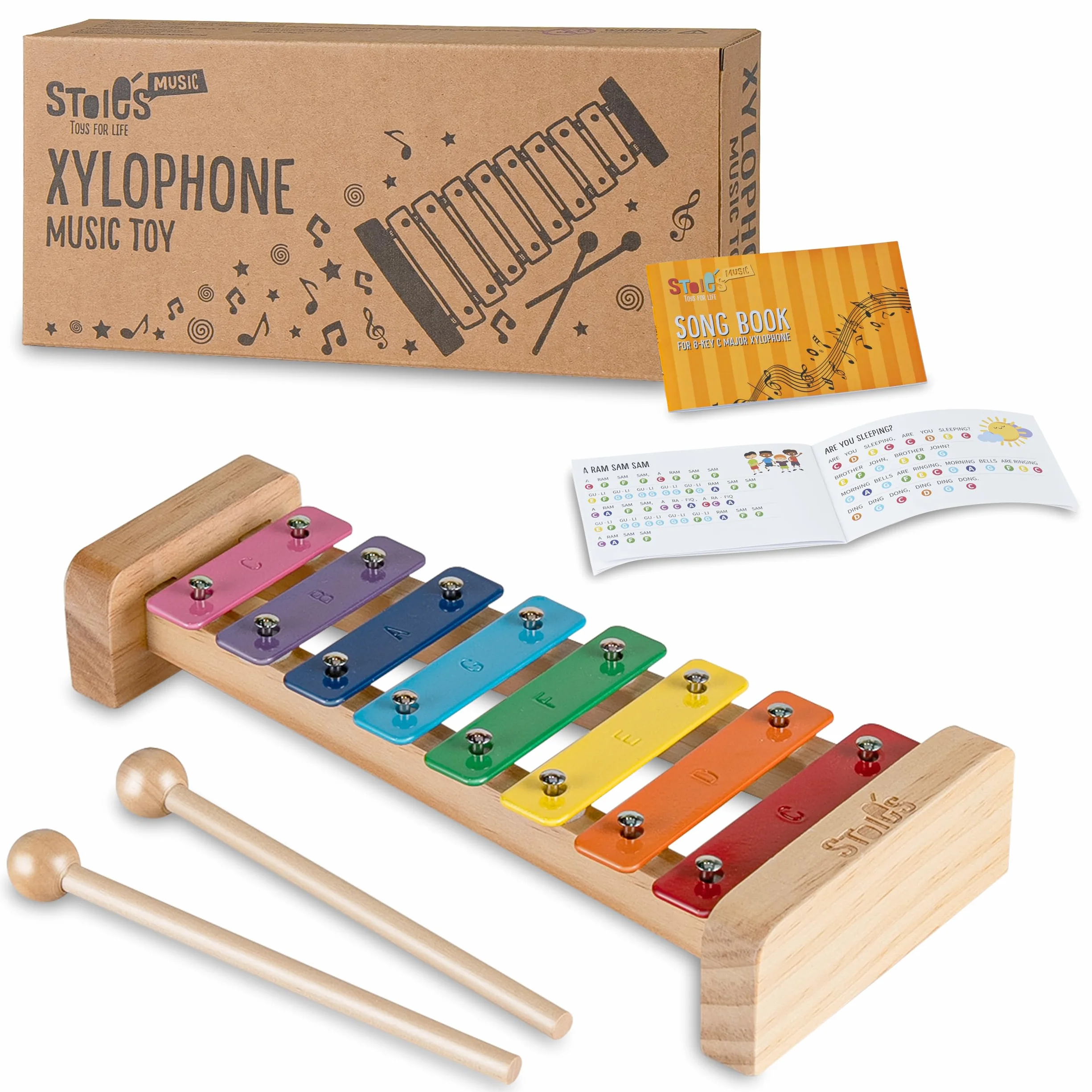Xilofono in Do maggiore 8 tasti con le bachette in legno, per bambini e adulti, facile da suonare, libro di canzoni incluso