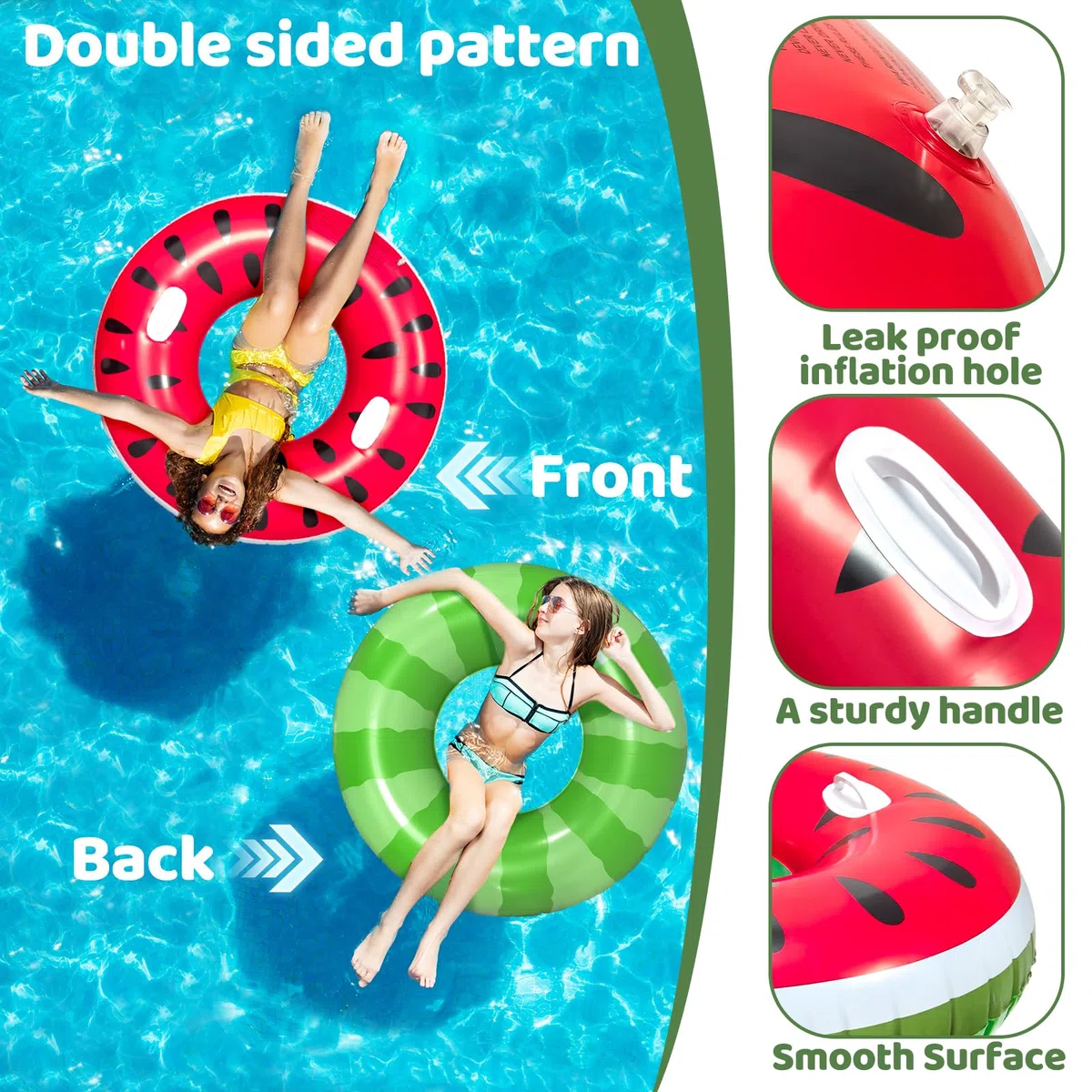 Anello da Nuoto per Adulti, dellyy Galleggiante Gonfiabile Piscina Anguria con Manici 102 cm, Ciambella Salvagente Gonfiabile, Anello Galleggiante Piscina