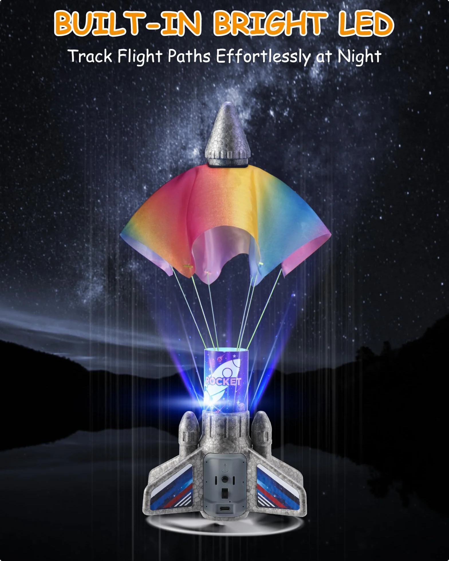 SainSmart Jr. Giocattoli per Bambini con Paracadute Luce LED Motorizzato Rocket Giocattoli All'aperto Regali per Bambini 6 7 8 9 anni