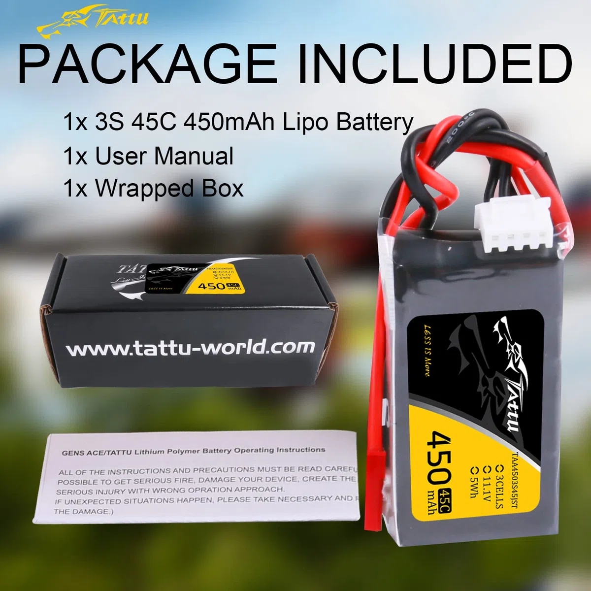 Tattu 3S 450mAh Batteria Lipo 11.1V 75C 3S1P with spina JST per UAV Drone RC Quadrocopter Multirotor FPV