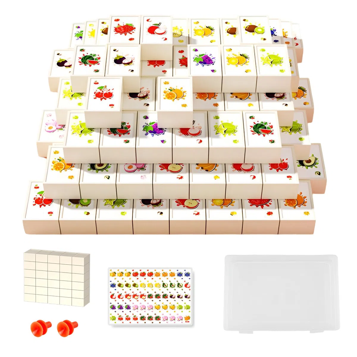 Xmart 55 pezzi Seaside Escape Gioco Blocchi Set di Giochi Mahjong Mahjong Game Block con 55 Adesivi Frutta 2 Ventose e 1 Scatola Plastica per Riporre Gli Oggetti Giochi per Feste Adatti Alle Famiglie