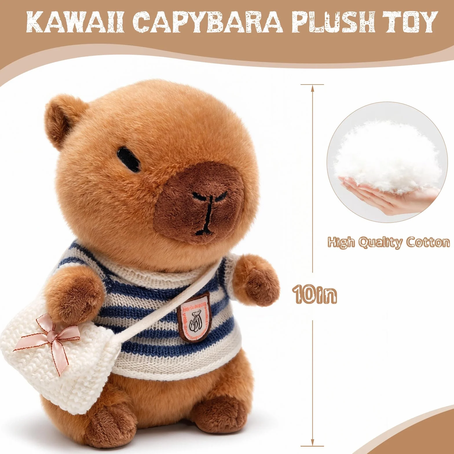Capibara peluche marrone da 25,9 cm, con 9 vestiti e accessori, super morbido, per bambini, ragazze e ragazzi (capibara marrone)