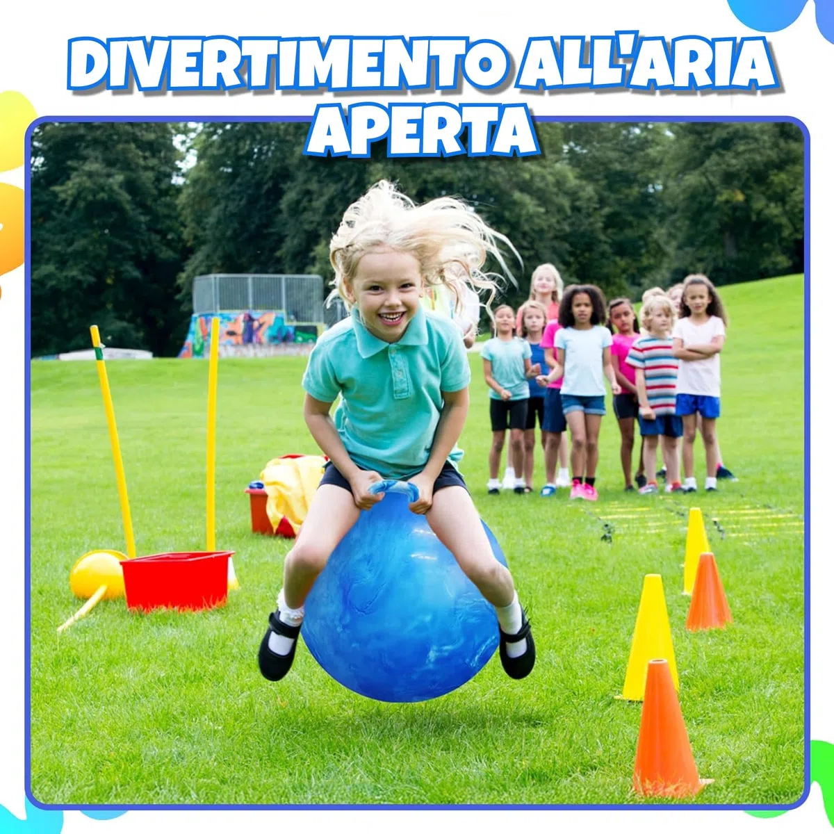 Bedwina Palla Rimbalzante 50,1 cm per Bambini – con Maniglia e Pompa, Giocattolo Gonfiabile Sicuro e Resistente per Interno/Esterno e Gioco Attivo