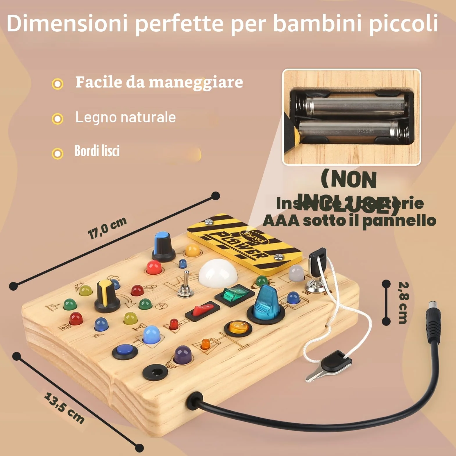 Joyreal Montessori Busy Board, Pannello Sensoriale Bambini Montessori in Legno con 19 LED, Giochi Educativi Regalo Bimbo 1 2 3 Anni, Tavolo Multiattivita Bambini