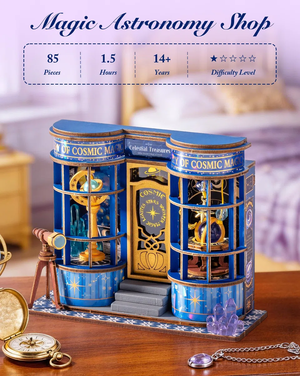 Rolife Casa delle Bambole Mini Negozio Casa in Miniatura in Legno Book Nook Kit Modellismo da Costruire Adulti Decorazione d'Interni Regalo di Compleanno per Adulti (Negozio di Astronomia)