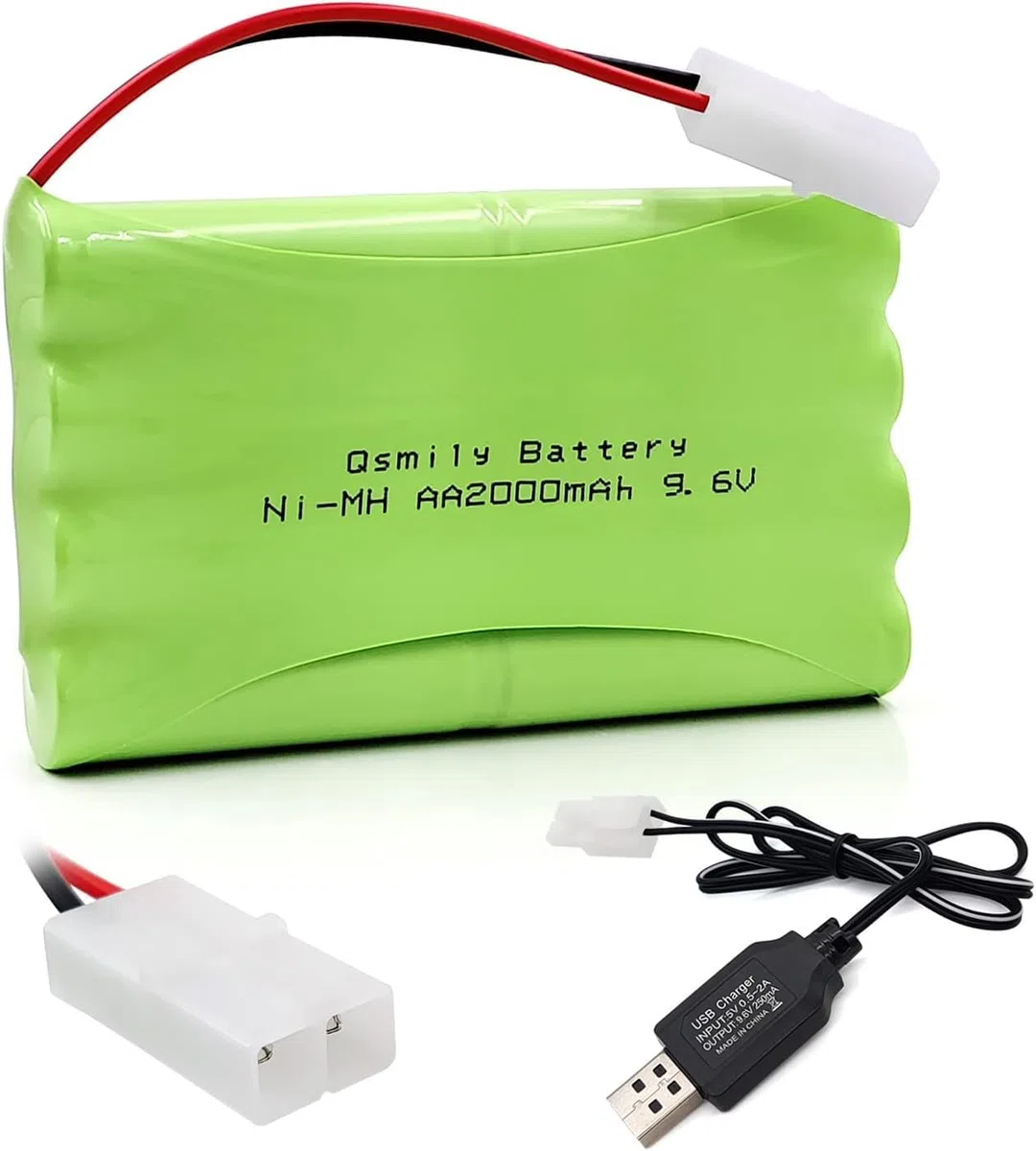 YUNIQUE GREEN-CLEAN-POWER - Batteria Ricaricabile AA 9.6V 2000mAh con Connettore Tamiya e Cavo di Ricarica USB - Ideale per Auto, Camion, Serbatoi e Barche RC - 100x57x15mm - 100 gr