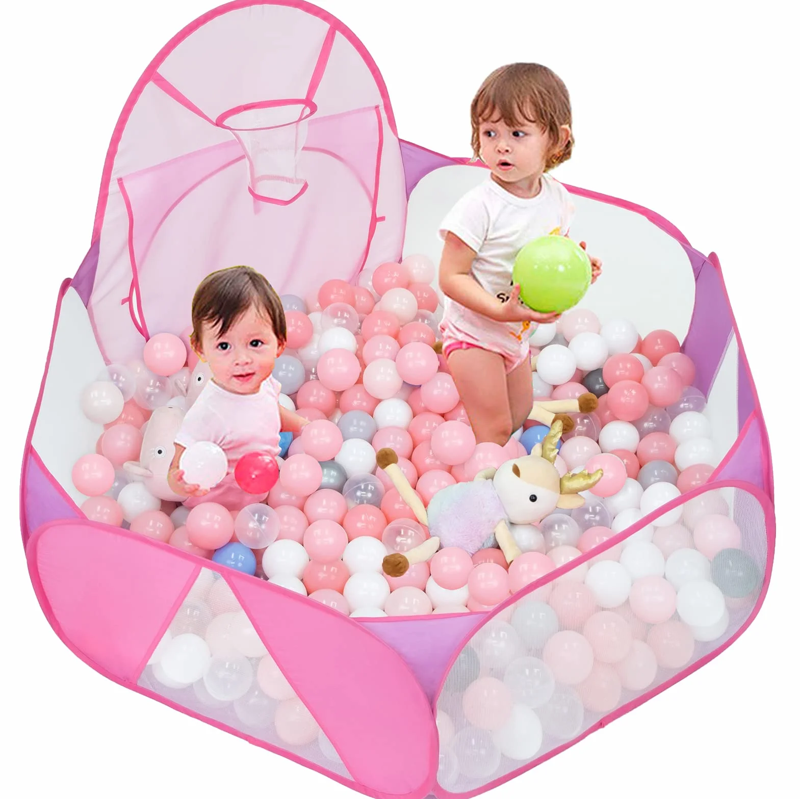 Eocolz Piscina di Palline per Bambini Grande Tenda Pop Up per Bambini Piscina di Palline Tenda per Bambini Piccoli Casa Gioco Box Gattonamento per Neonati con Canestro da Basket e Borsa Portaoggetti