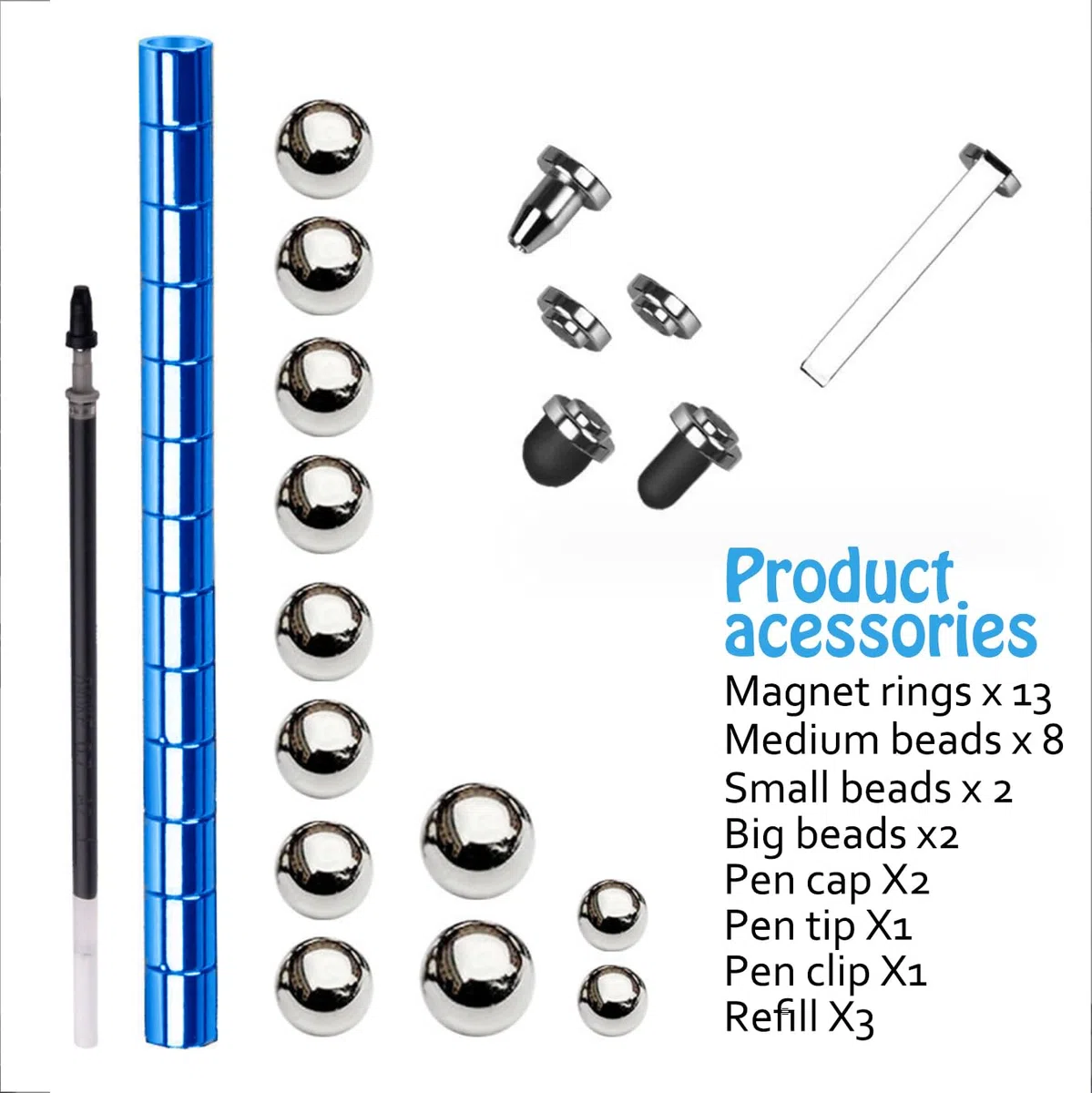 YUDANSI Penna Magnetica per Decompressione, Giocattoli Fidget Antistress per Bambini Adulti,Riempitivi per Borse per Feste di Compleanno, Regali per Adulti,Ragazzi e Ragazze per Ufficio, aula (Blu)