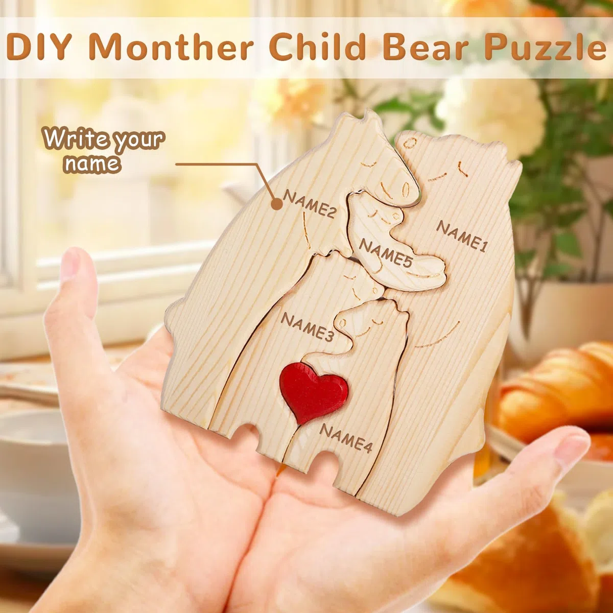 Orsi Puzzle Per Famiglie In Legn,Puzzle Personalizzato con Famiglia di Orsi in Legno,Statua Decorativa In Legno Della Famiglia Di Orsi, Decorazione Domestica per Soggiorno (4PCS)