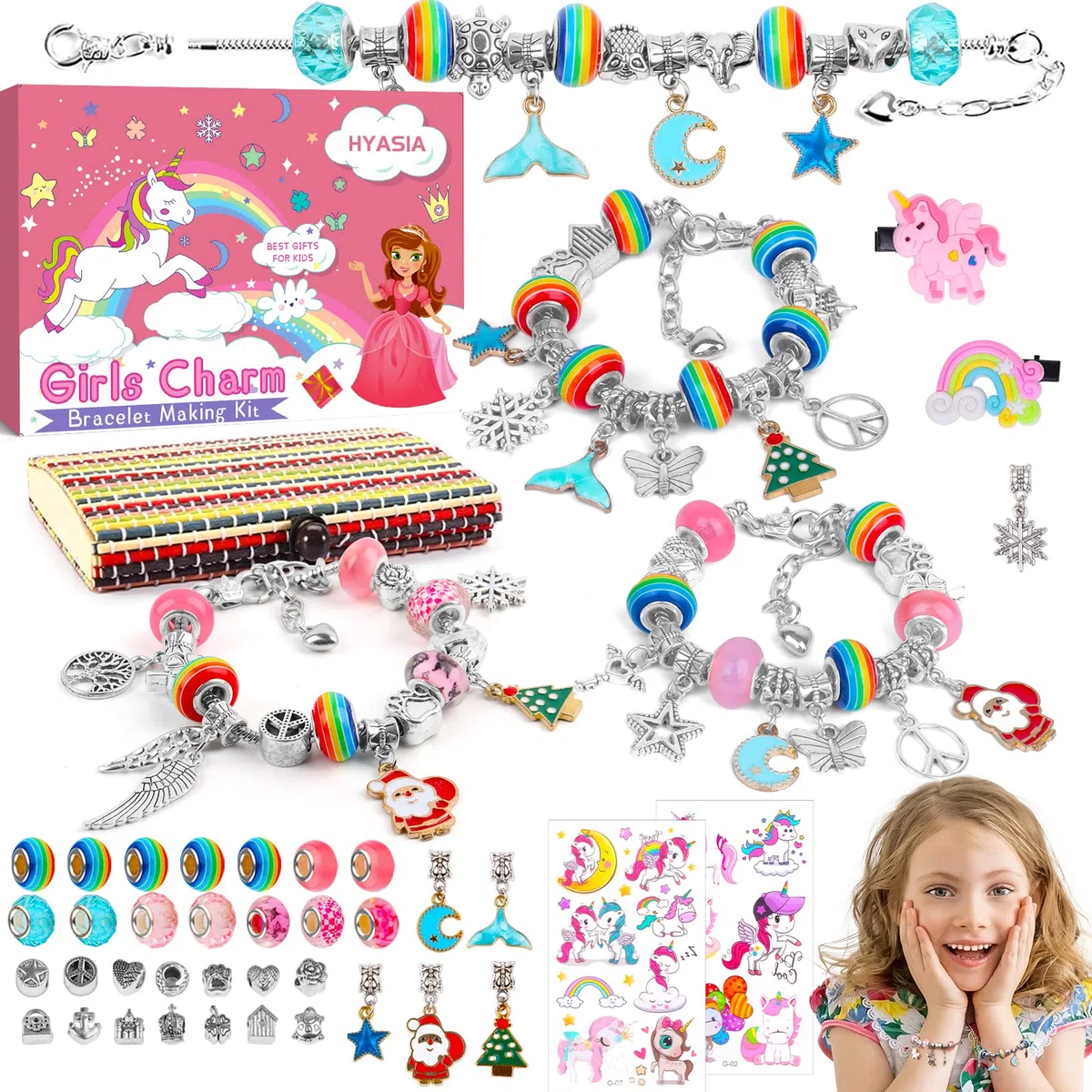 HYASIA Kit Crea Gioielli Braccialetti Unicorno, Ragazza, Bambini 5-12 anni giochi, Calendario Avvento Gioielli Bambina Idee Regalo Natale Originali