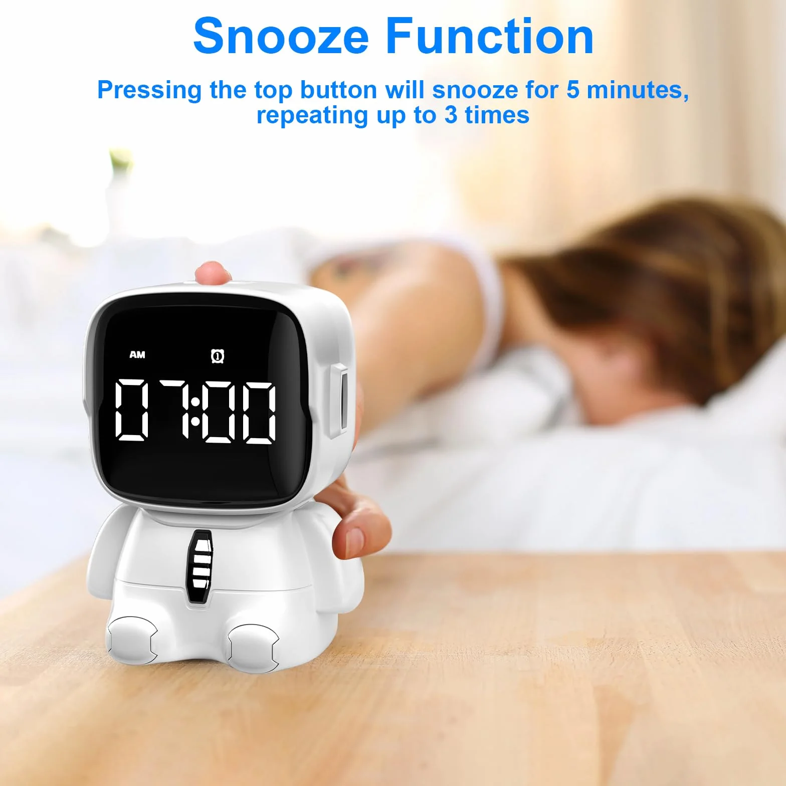 Sveglia digitale a LED per bambini, sveglia astronauta con funzione snooze, 2 allarmi, conto alla rovescia, orologio digitale elettronico ricaricabile per camera da letto, ufficio