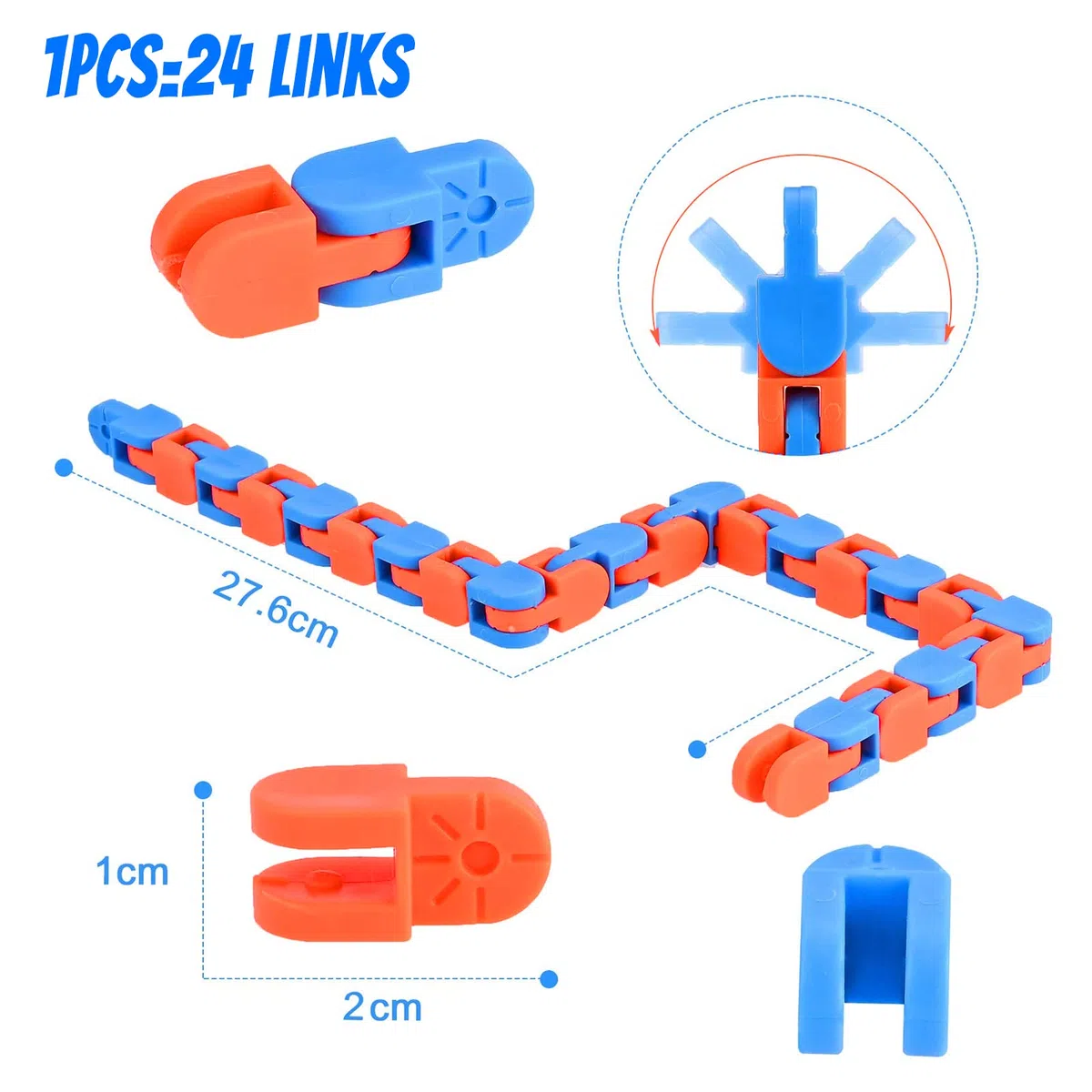 GOLDGE 10PCS 24 Link Wacky Track Toys Snap and Click Fidget Toys Puzzle Finger Toy Ansia Stress Relief Multicolor Snake Chain Puzzle Bomboniere Party Bags Fillers e giocattoli educativi