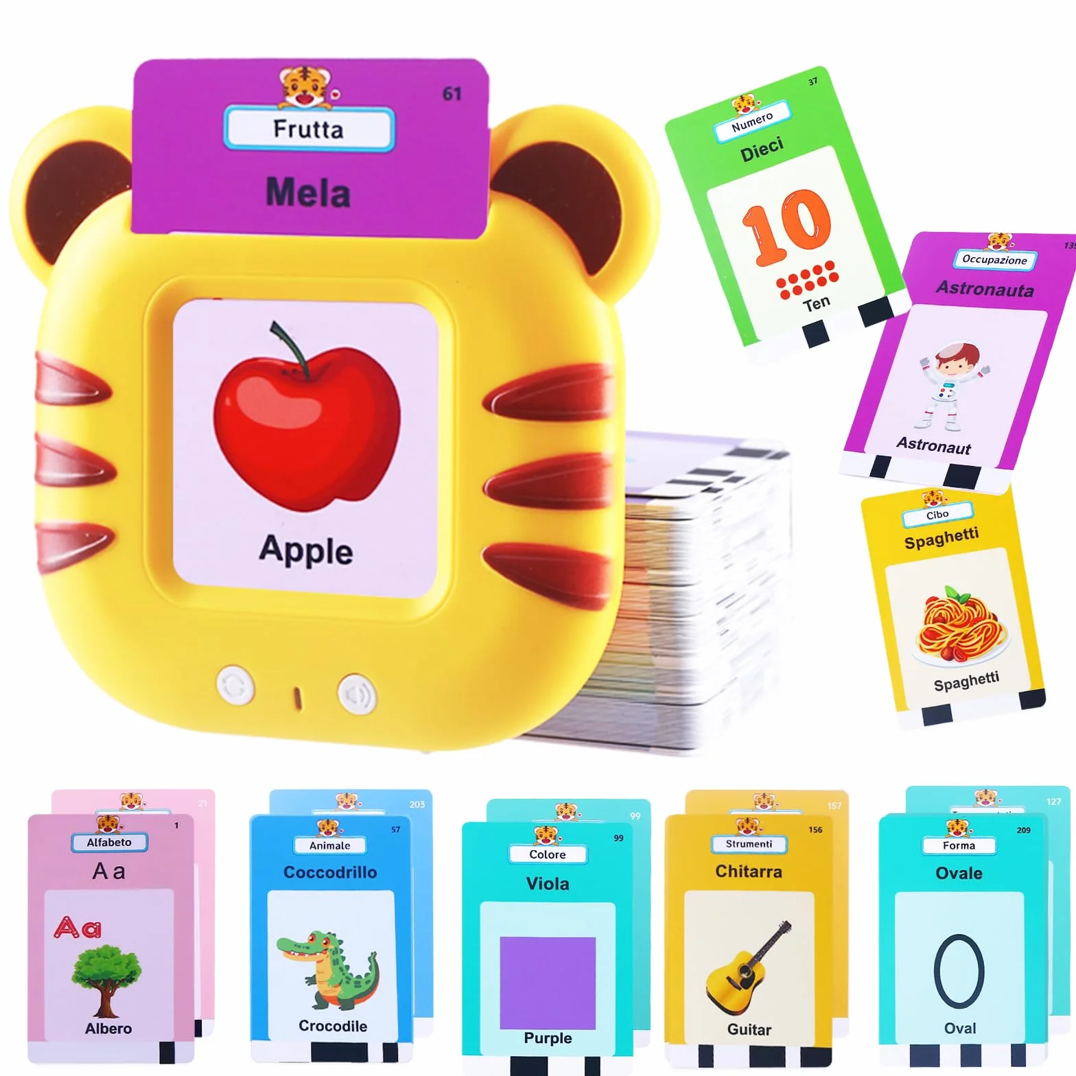 CUTEEEE Schede Flash Cards Parlanti Italiano Inglese, Giochi Bambini Educativi 1 2 3 4 5 6 Anni, Talking Carta Flash Regalo, Giocattoli Apprendimento Interattivi 224 Parole