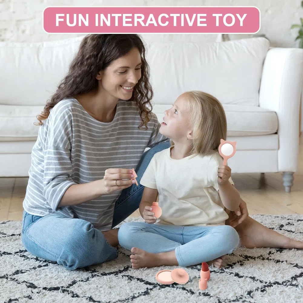 HOTUT Set di trucchi per bambini, 8 Pezzi Giocattoli Bambino per Regalo Bimba Bambino, Set da trucco in silicone per bambine di giocattoli finti Montessori con specchio per bambini e bambine