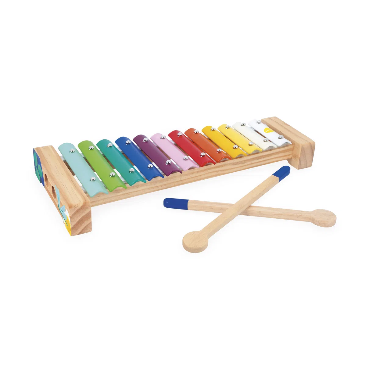 Janod Xilofono in Legno e Metallo, Strumento Musicale per Bambini, 12 Tasti e 2 Bacchette Incluse, Imitazione Musicale, Colori ad Acqua, da 18 Mesi, J07663