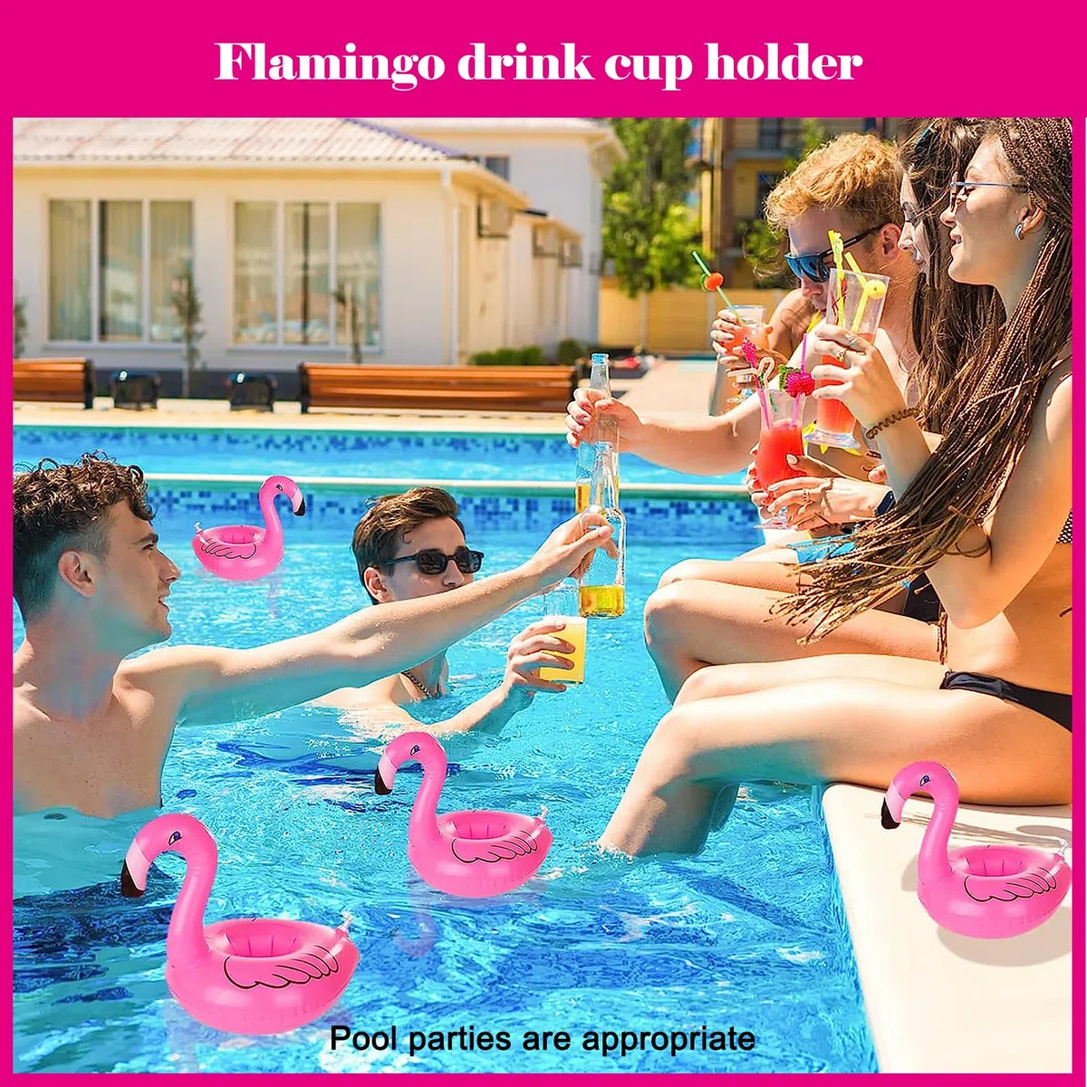 12 Pezzi porta bicchieri piscina, Porta di Tazza Gonfiabile per Piscina, Canotti e gonfiabili galleggianti da piscina Per Hawaiano Spiaggia Summer Piscina Party, Per Piscina, Rosa