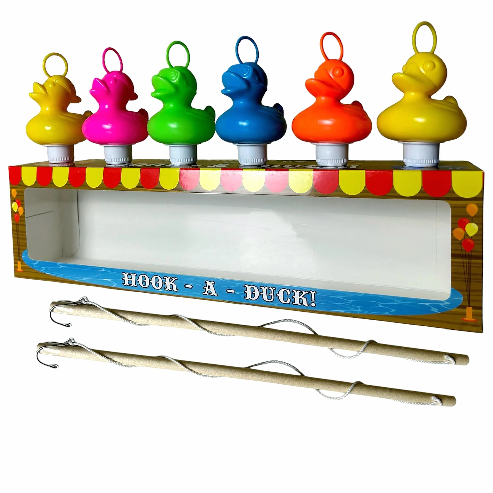 Set da pesca per anatra con 6 anatre multicolore in plastica, gancio e peso, 2 canne con ami, giocattolo da bagno e piscina