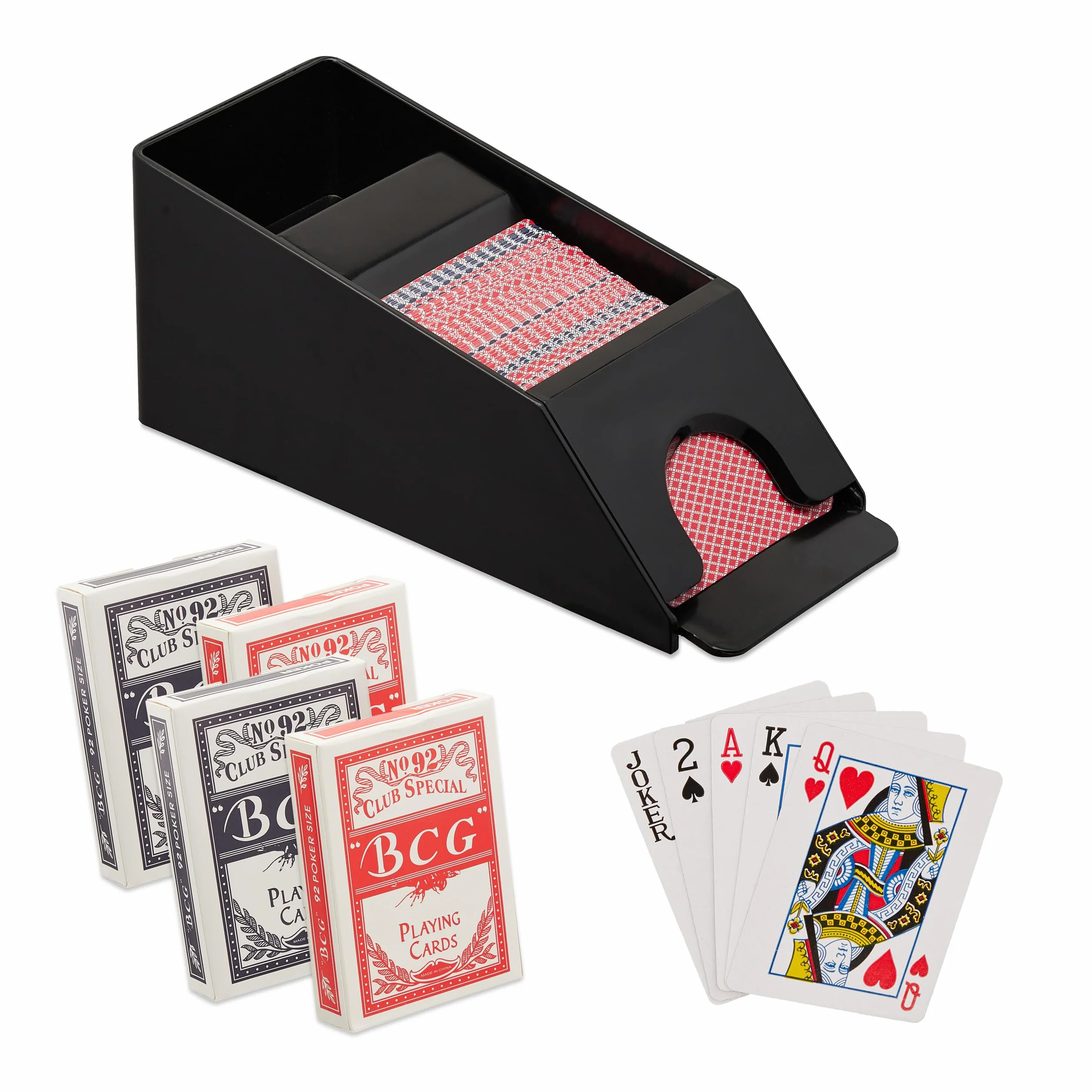 Relaxdays Distributore Carte da Gioco, Dispenser con 4 Mazzi, Dealing Shoe Black Jack, in Plastica, 10x10x25 cm, Nero