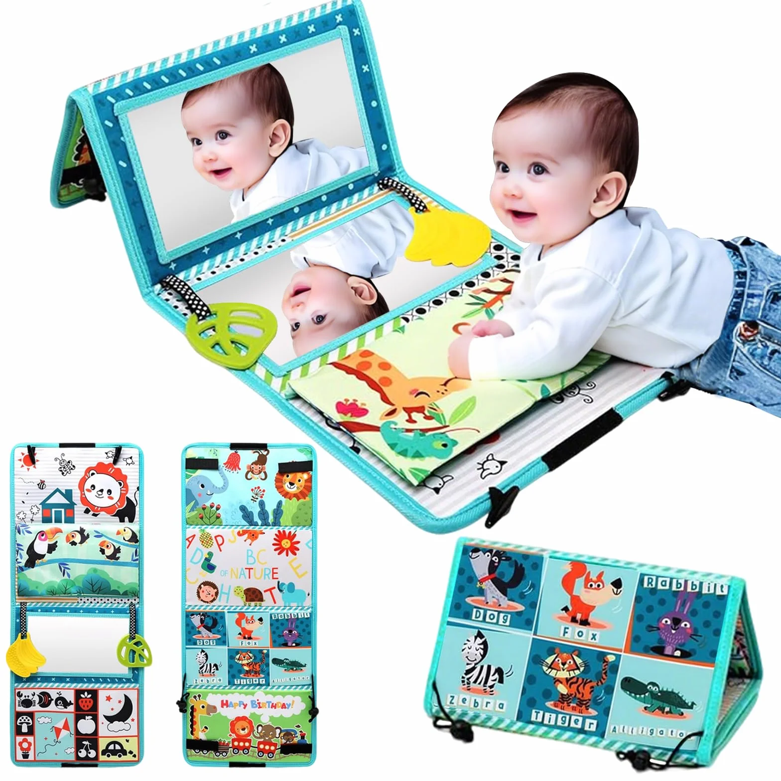 Giochi Montessori Neonato 0 3 6 12 Mesi, Libri di Stoffa con Specchio per Bambini, Libro Sensoriale Neonati Tummy Time Neonati Bianco e Nero Giocattoli Educativi Interattivo Regali per Neonato