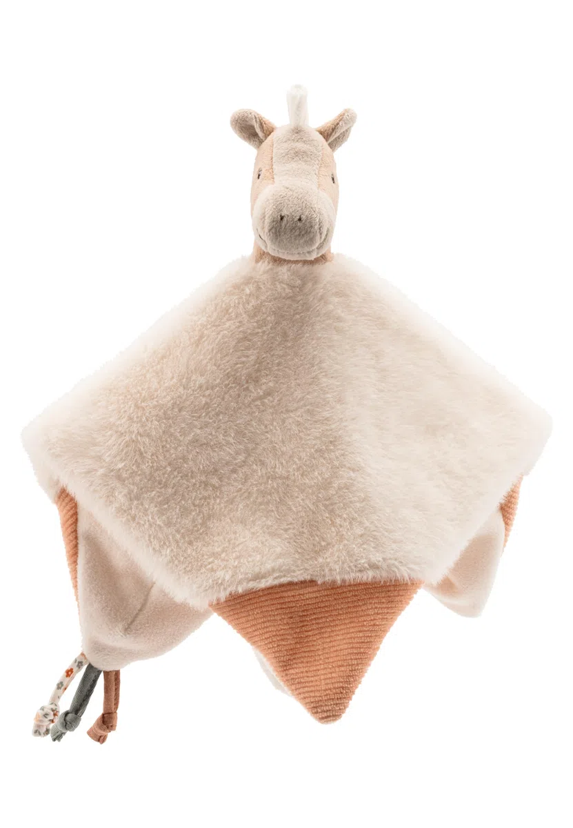 Sterntaler Asciugamano per neonati con motivo a cavallo soleggiato, in morbido pile e tessuto a coste, per neonati e bambini, con nodi, peluche con sonaglio, per la casa e in viaggio, ecru