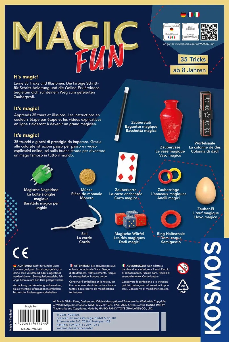 KOSMOS Magic Fun - Kit di Magia per Bambini 8+ Anni, 35 Trucchi di Magia, Istruzioni Illustrate e Video Online