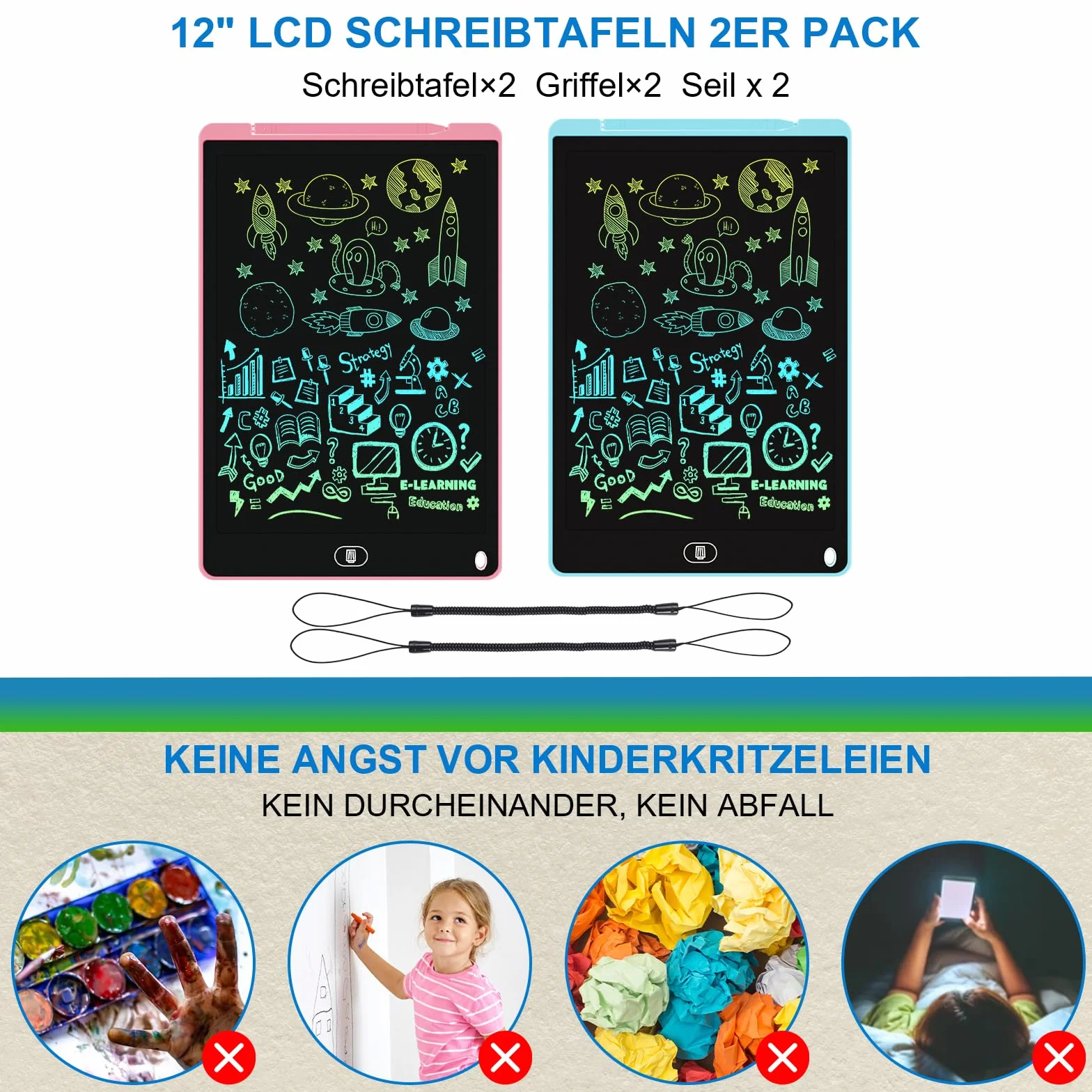 3 lavagne LCD da scrivania per bambini da 12 pollici, lavagnetta da pittura riutilizzabile, per bambini con pulsante di cancellazione, giocattoli per ufficio, scuola, casa (rosa + blu +