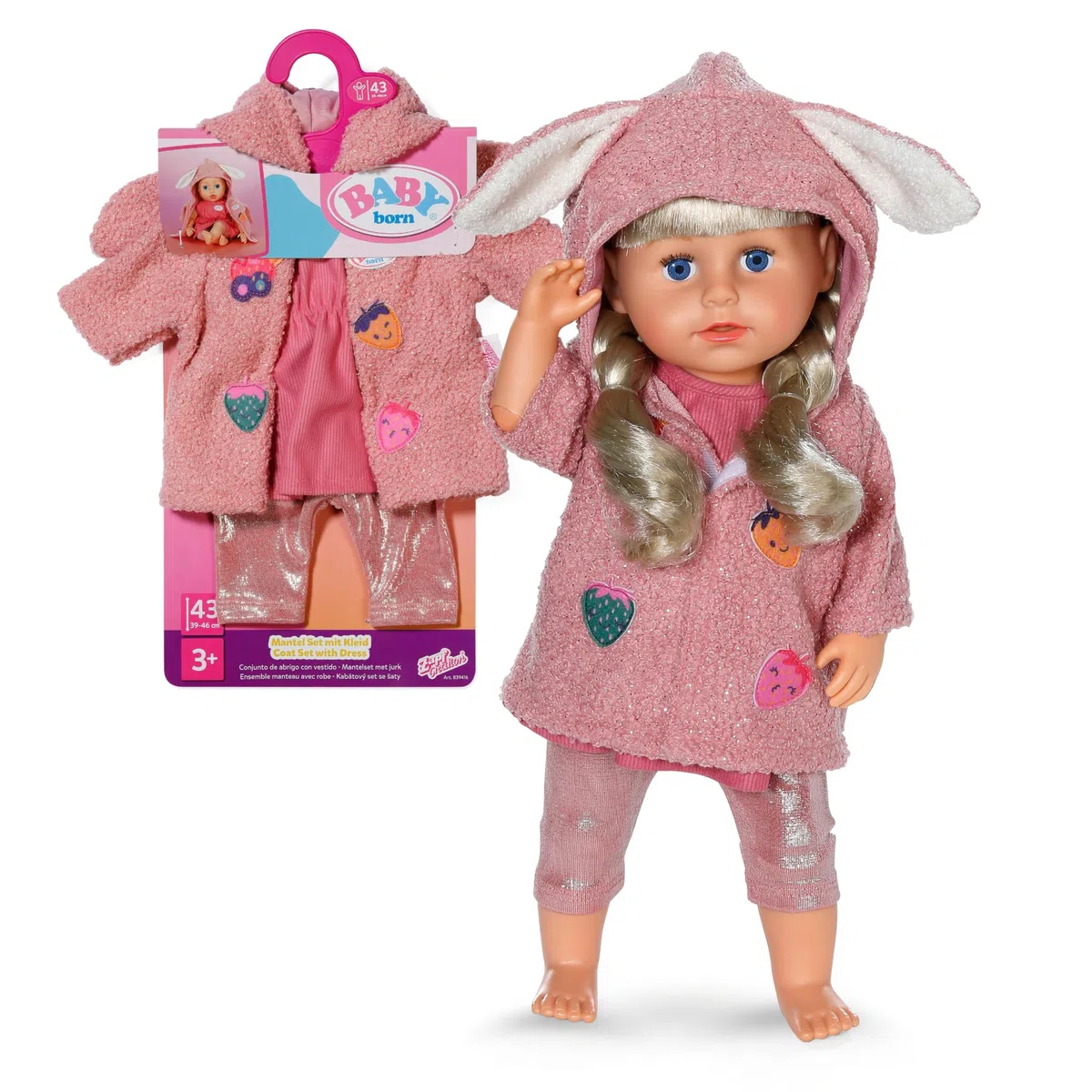 Set cappotto BABY born - Morbidi vestiti per bambole con orecchie da coniglio - Incl. vestito per bambola - Per tutte le bambole da 43 cm - Accessori di alta qualità per bambole