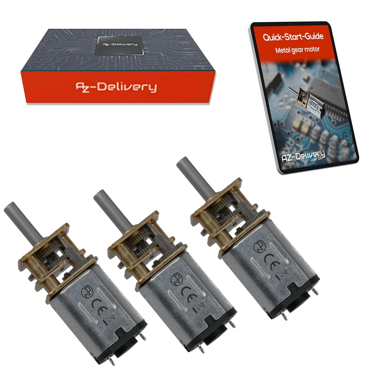 AZDelivery 3x GA12-N20 DC motore con ingranaggio 3-12V Mini motore in metallo (80RPM) Controllo preciso per modellismo, robotica e progetti fai-da-te | Ingranaggio in metallo resistente